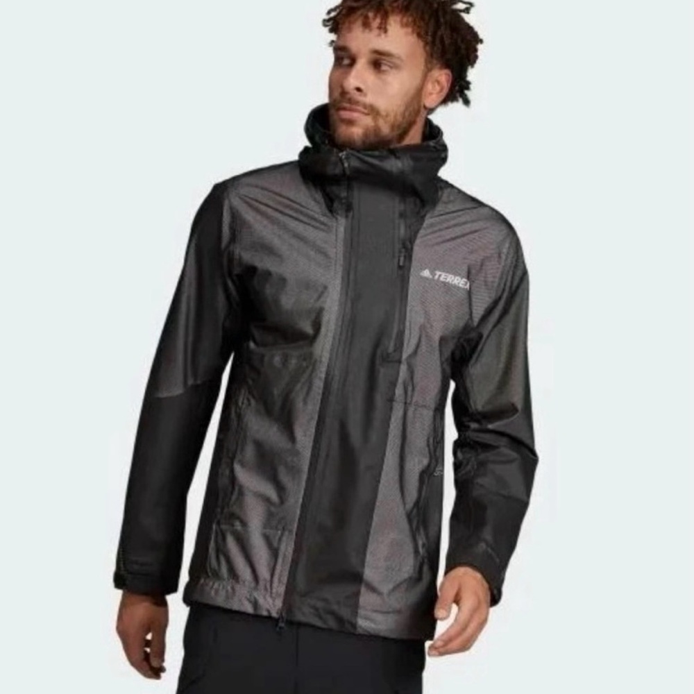 adidas Terrex Men's Black Waterproof Hooded Rain Jacket
